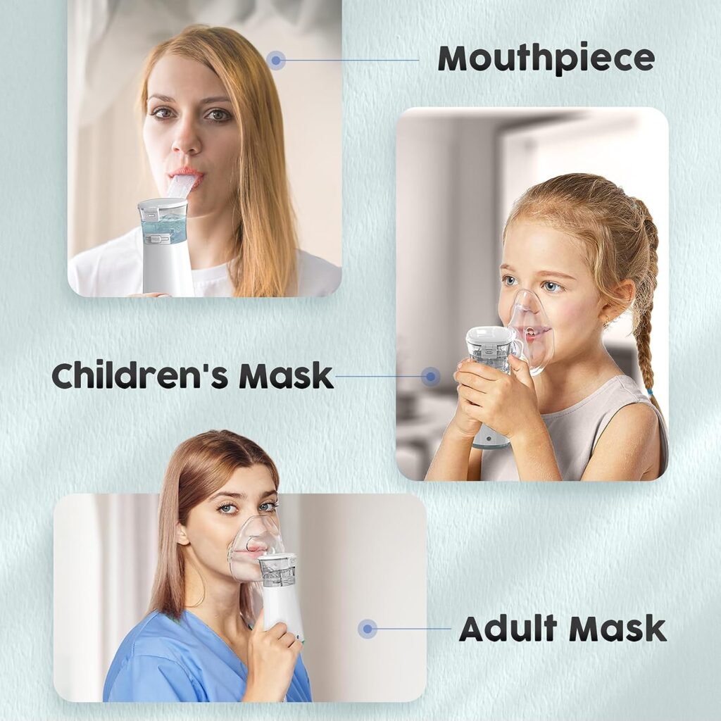 Portable Nebulizer Machine for Adults - Kids Handheld Ultrasonic Mesh Nebulizer, Effective Atomization, Automatic Cleaning, Personal Steam Inhaler, Suitable for Family Travel Use for with 3 Cover