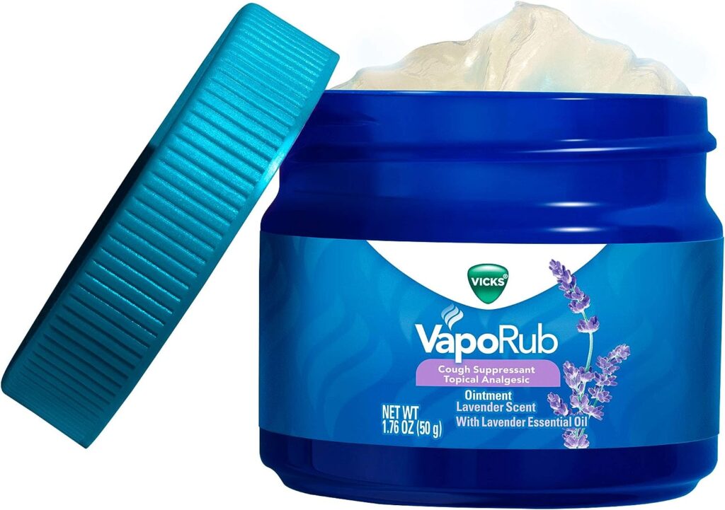 Vicks VapoRub, Lavender Scent, Cough Suppressant, Topical Chest Rub  Analgesic Ointment, Medicated Vicks Vapors, Relief from Cough Due to Cold, Aches  Pains, 1.76oz