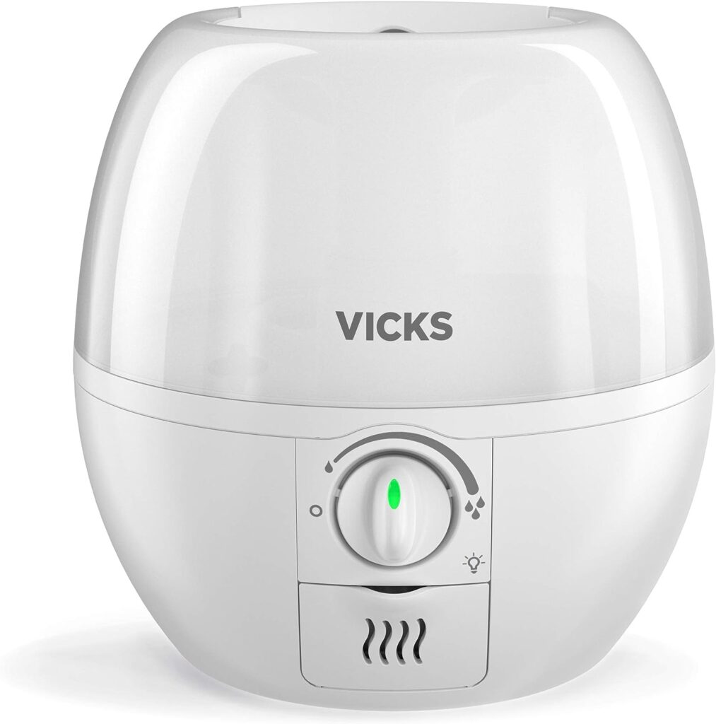 Vicks Filter-Free 3-in-1 SleepyTime Humidifier, Diffuser and Night-Light, Visible Ultrasonic Cool Mist Humidifier with Essential Oil Diffuser for Baby and Kids, White, Standard